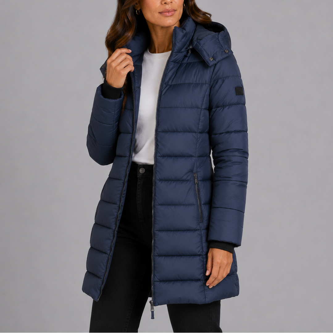 Women's Fitted Quilted Hooded Puffer Jacket