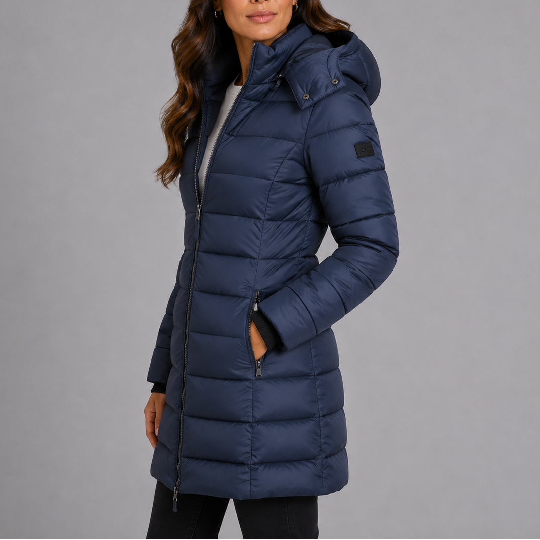 Women's Fitted Quilted Hooded Puffer Jacket