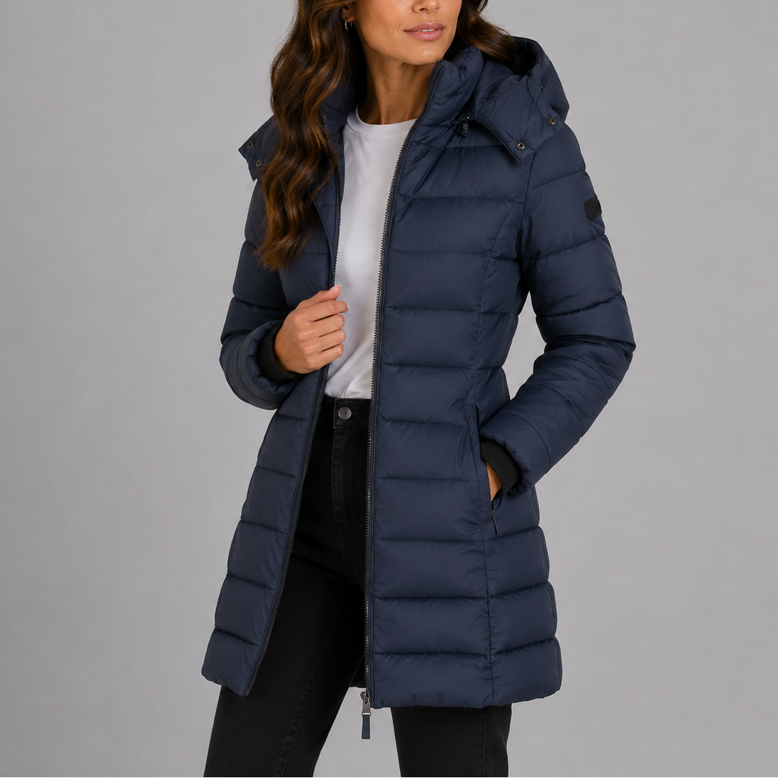 Women's Fitted Quilted Hooded Puffer Jacket