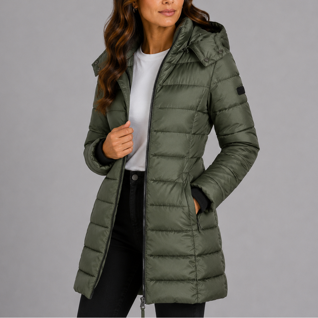 Women's Fitted Quilted Hooded Puffer Jacket