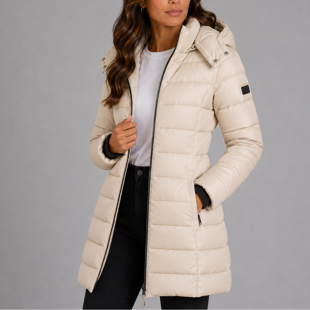 Women's Fitted Quilted Hooded Puffer Jacket