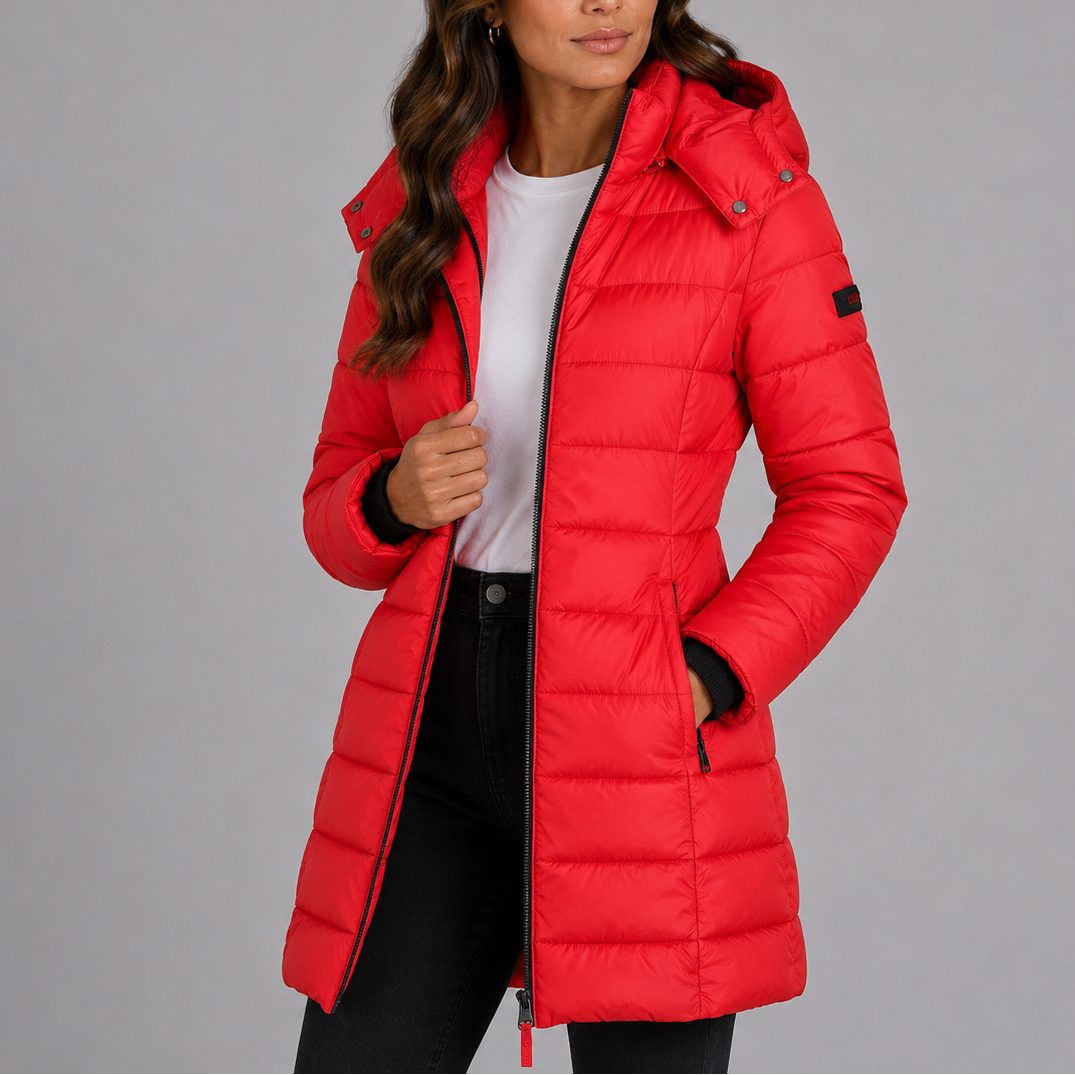 Women's Fitted Quilted Hooded Puffer Jacket