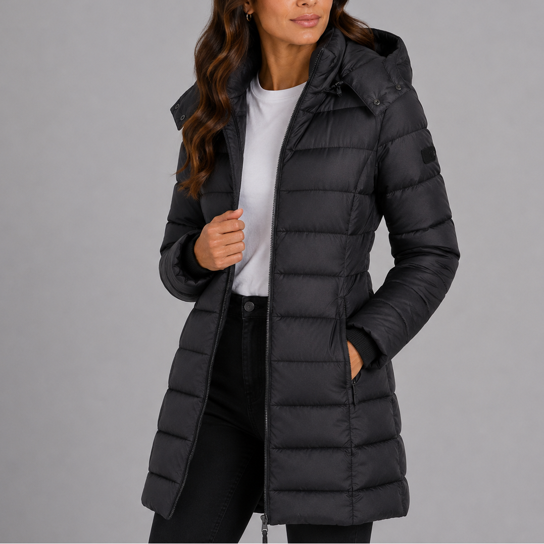 Women's Fitted Quilted Hooded Puffer Jacket