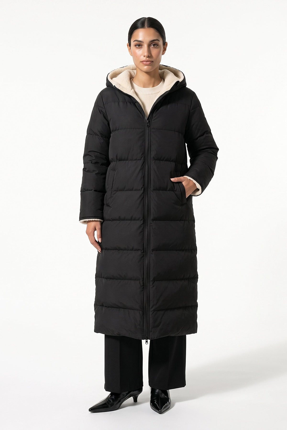 Women's Full Length Hooded Long Puffer Coat