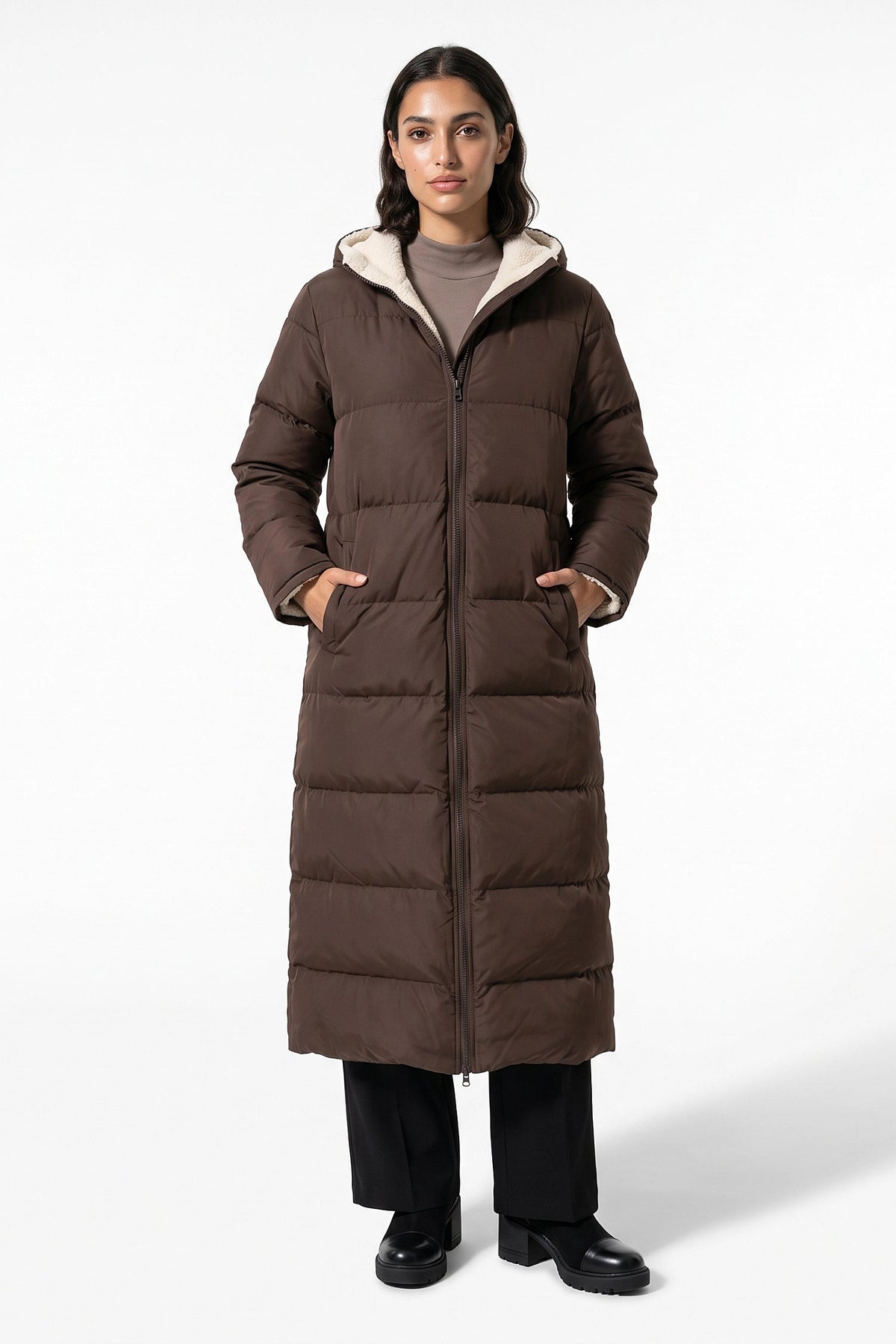 Women's Full Length Hooded Long Puffer Coat