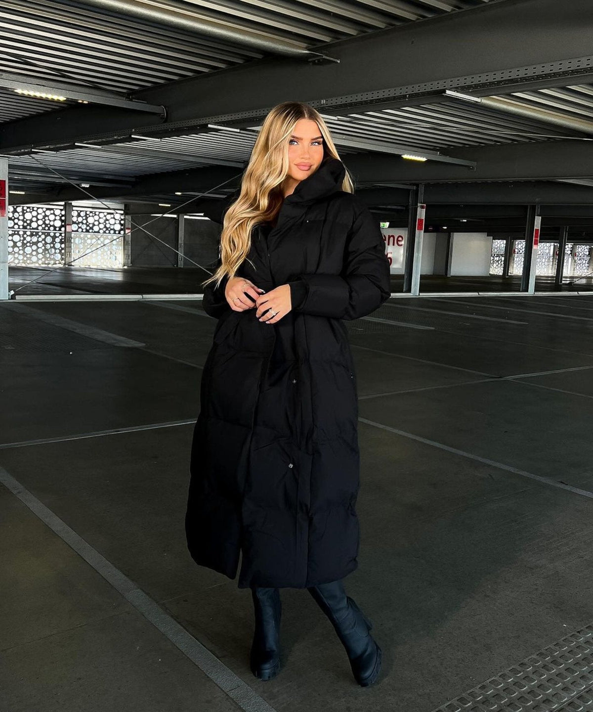 Women's Funnel Neck Belted Long Puffer Coat
