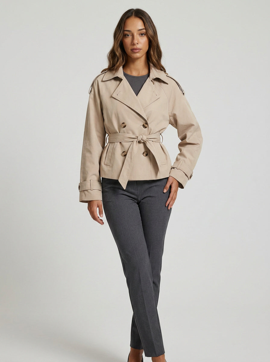 Women's Funnel Neck Cotton Double Breasted Trench Coat