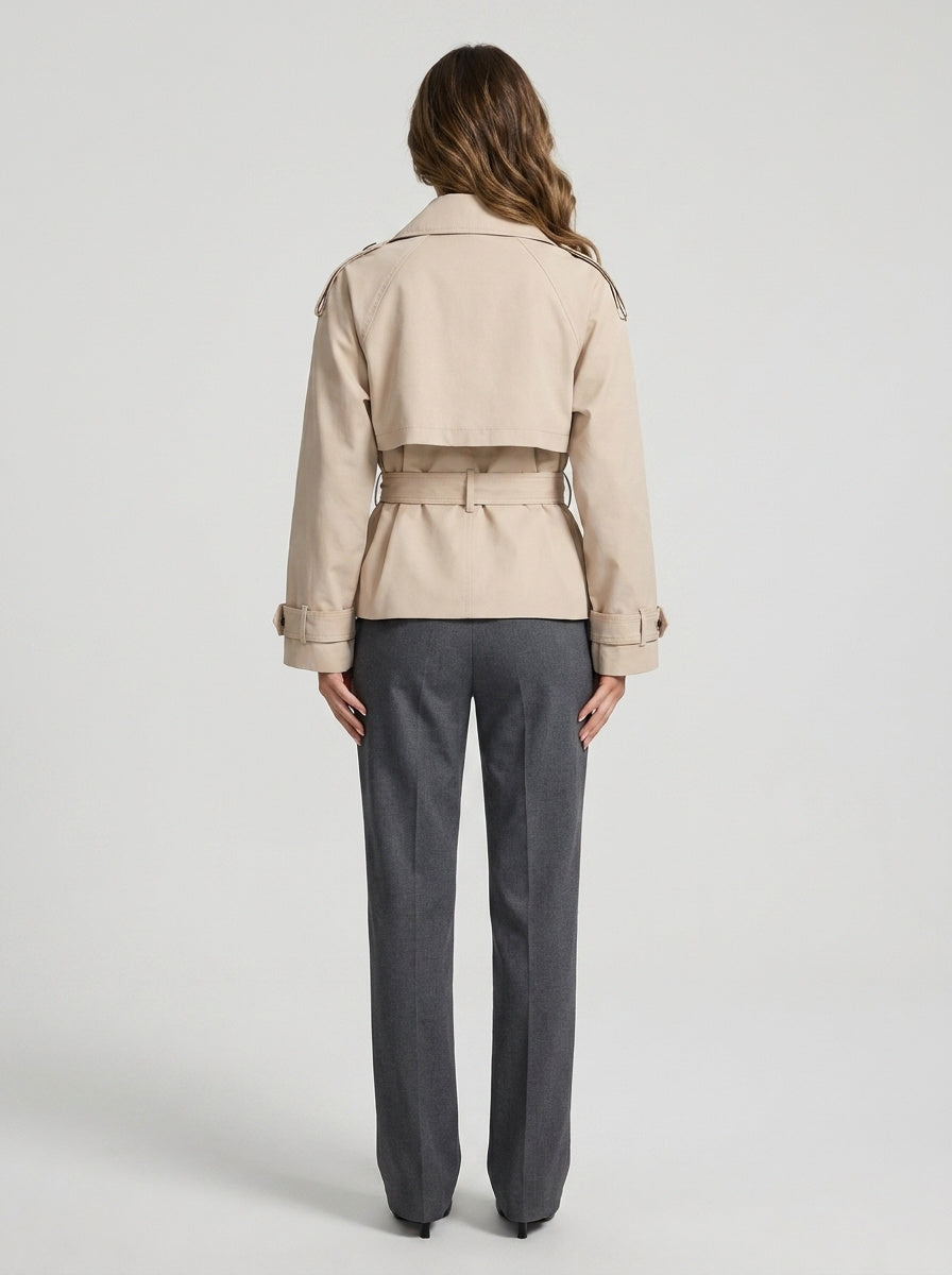 Women's Funnel Neck Cotton Double Breasted Trench Coat