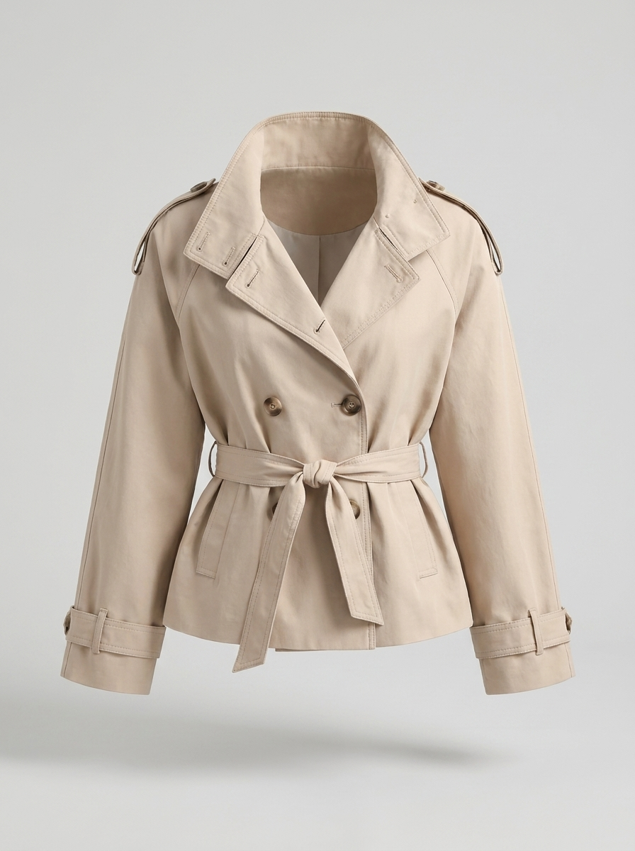 Women's Funnel Neck Cotton Double Breasted Trench Coat