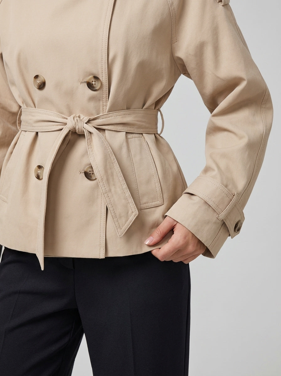 Women's Funnel Neck Cotton Double Breasted Trench Coat