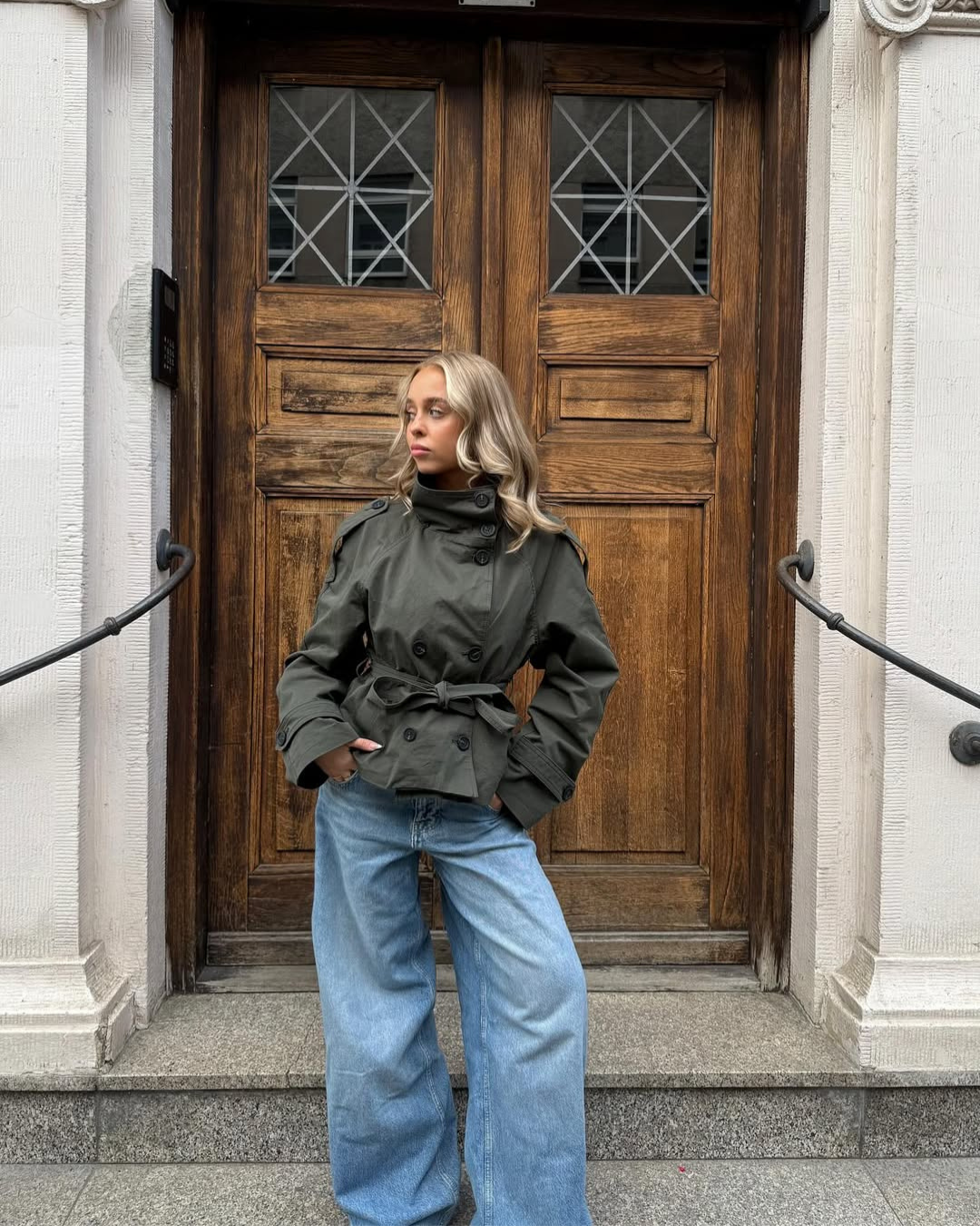 Women's Funnel Neck Cropped Trench Coat