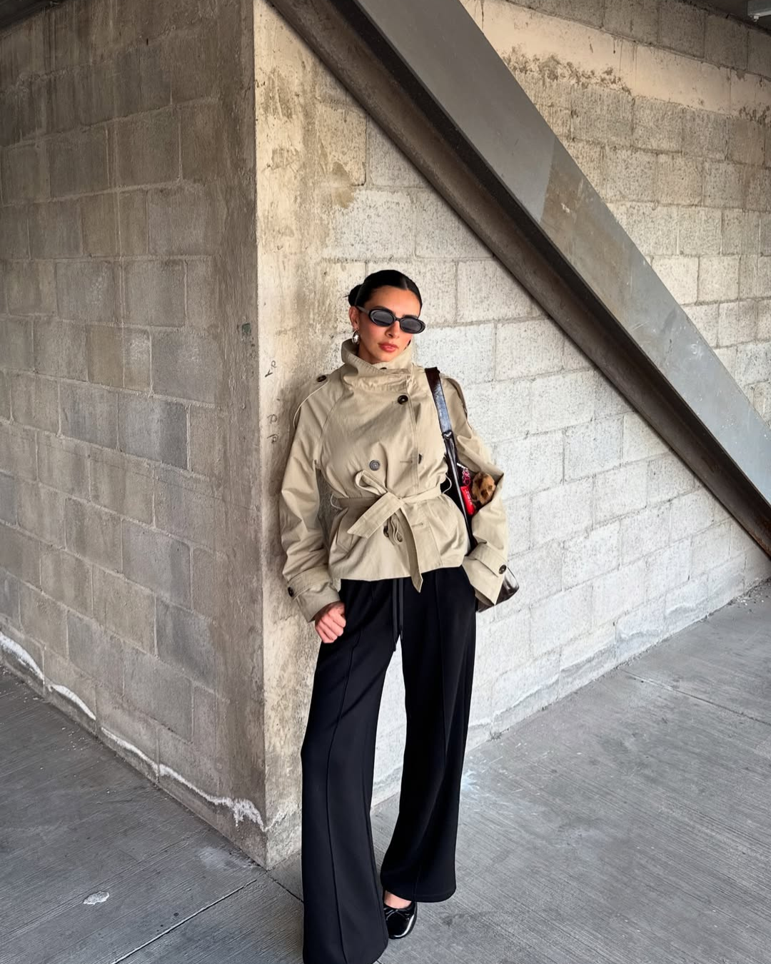 Women's Funnel Neck Cropped Trench Coat