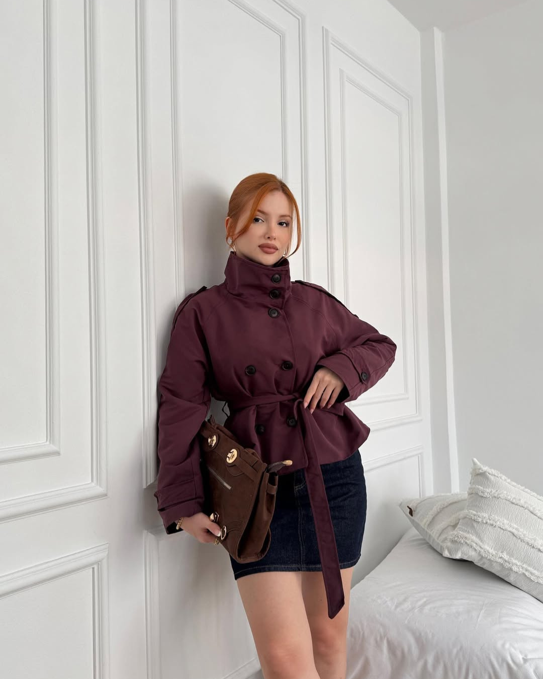 Women's Funnel Neck Cropped Trench Coat