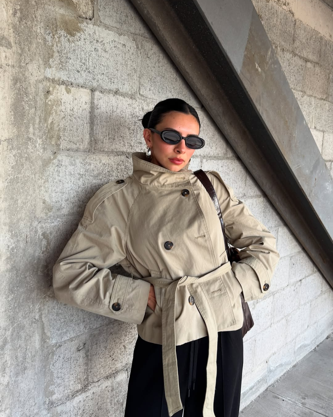 Women's Funnel Neck Cropped Trench Coat