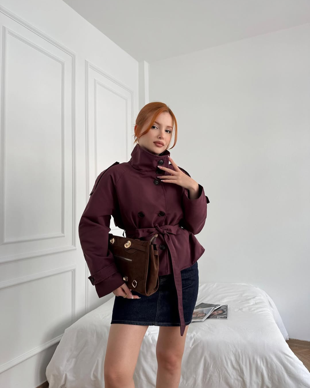 Women's Funnel Neck Cropped Trench Coat