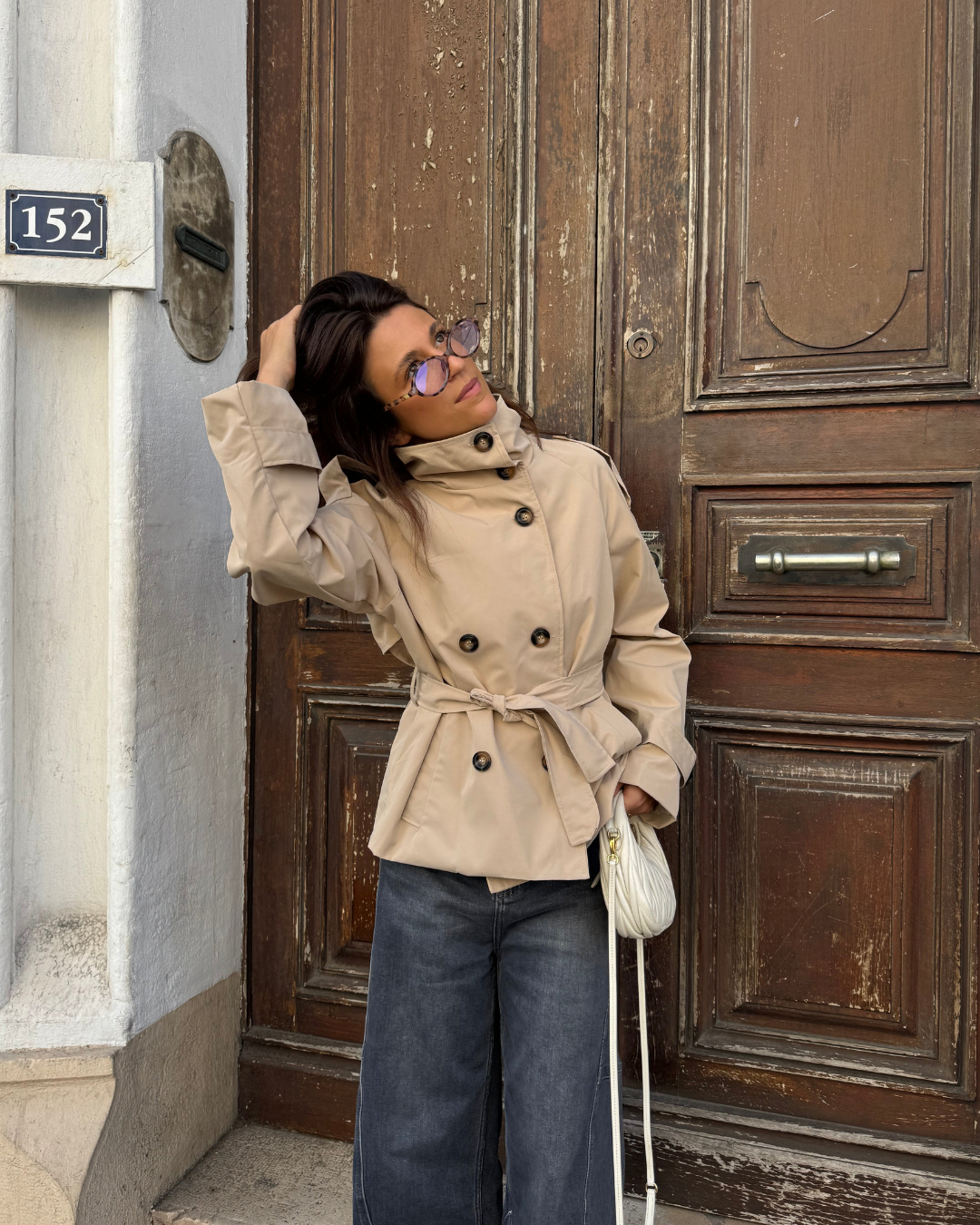 Women's Funnel Neck Cropped Trench Coat