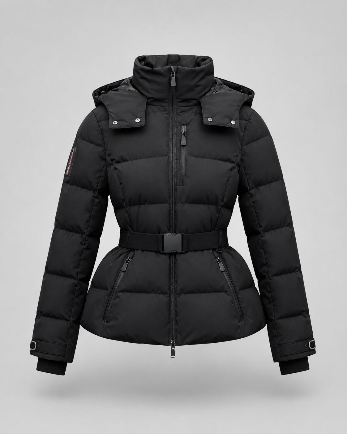Women's High Collar Belted Hooded Puffer Jacket
