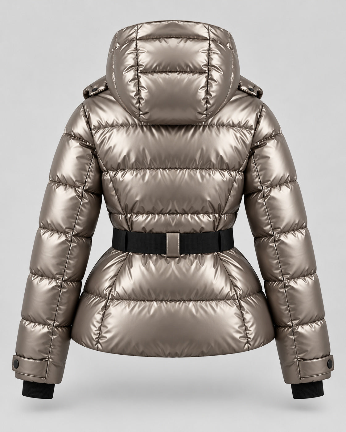 Women's High Collar Belted Hooded Puffer Jacket