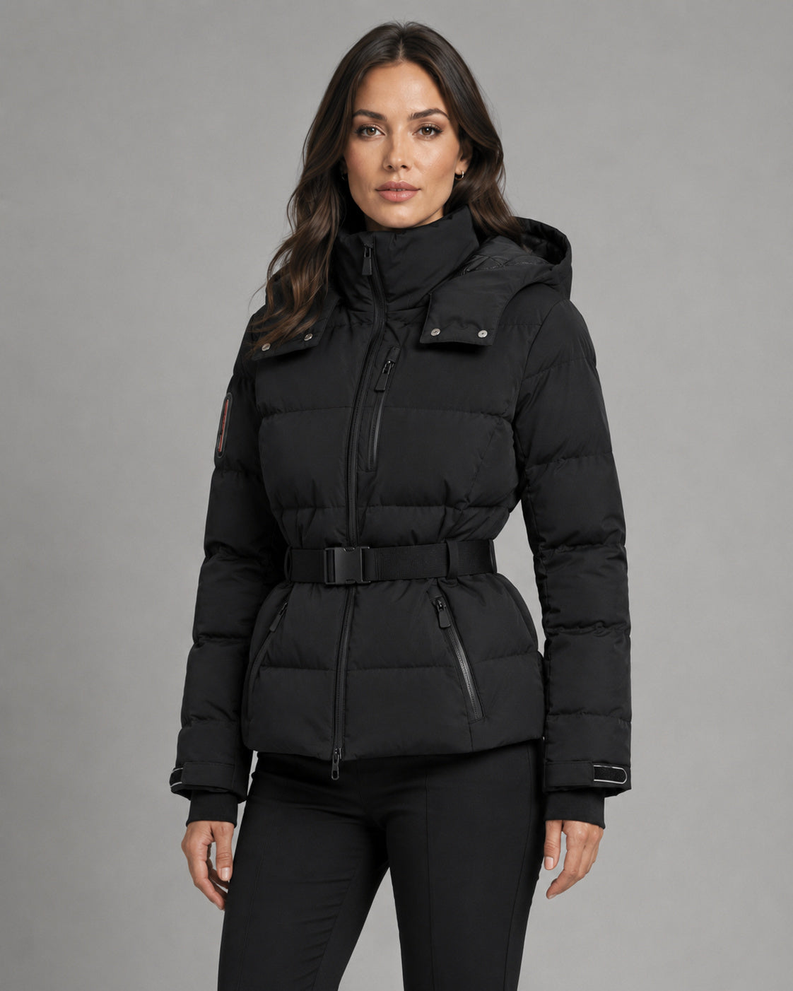 Women's High Collar Belted Hooded Puffer Jacket