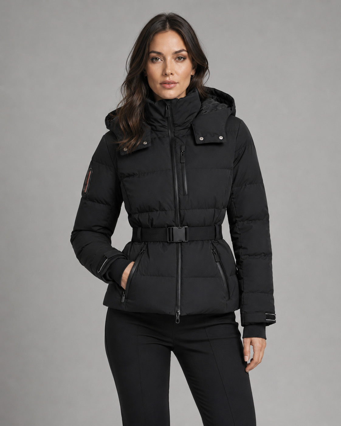 Women's High Collar Belted Hooded Puffer Jacket