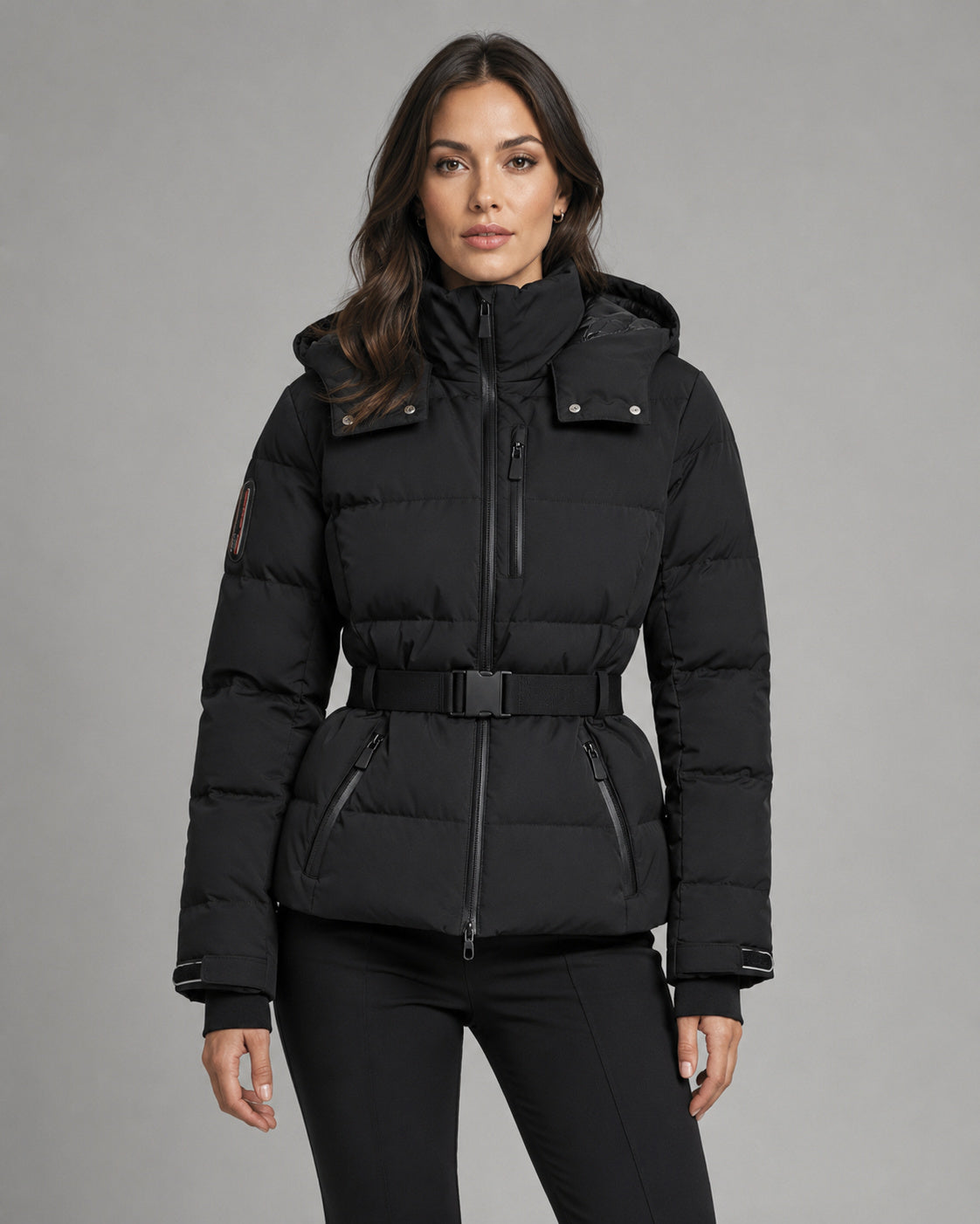 Women's High Collar Belted Hooded Puffer Jacket