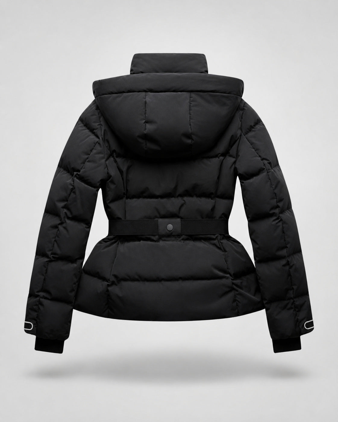 Women's High Collar Belted Hooded Puffer Jacket
