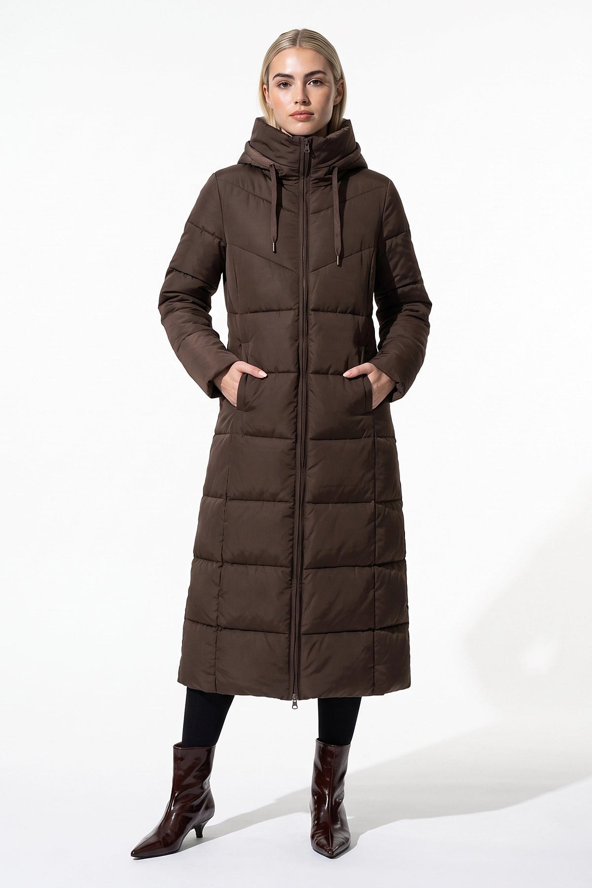 Women's High Collar Hooded Long Puffer Coat