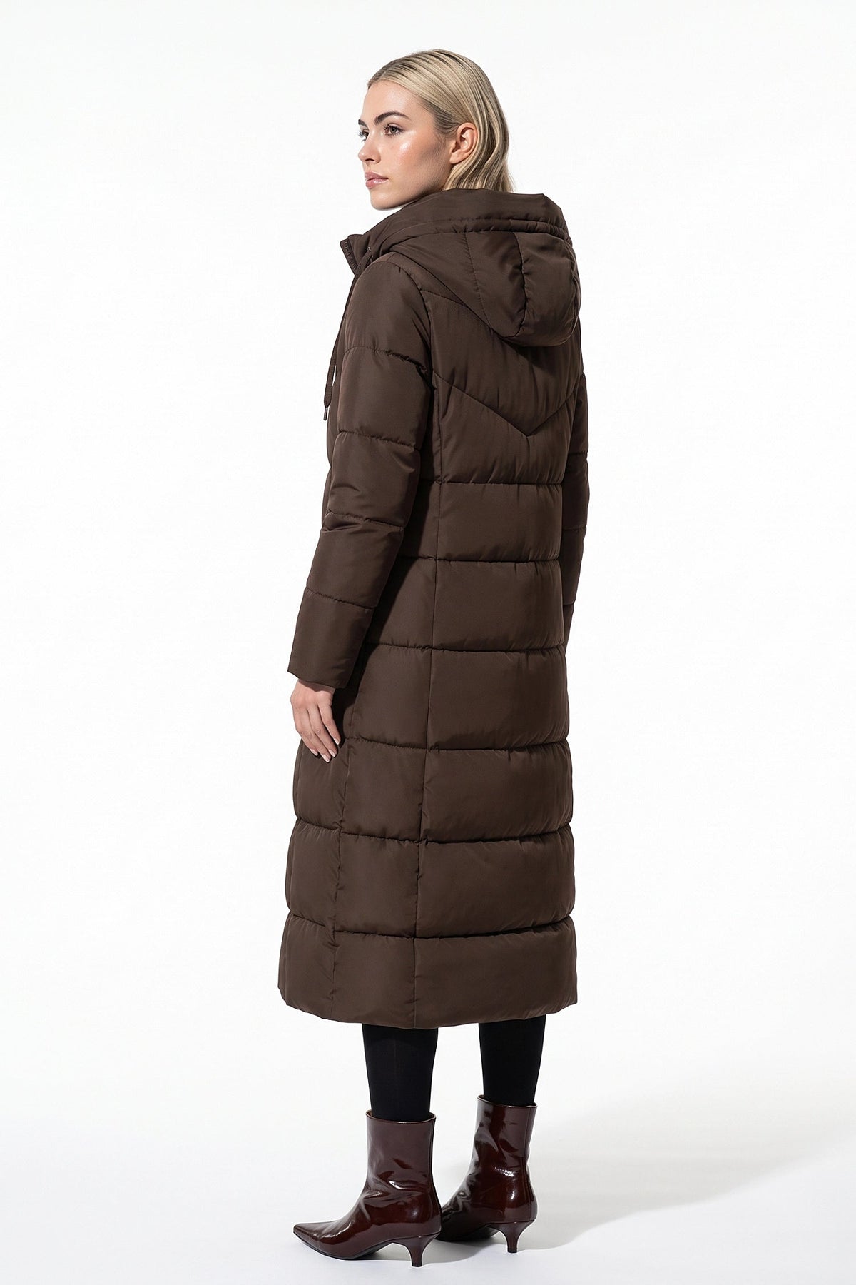 Women's High Collar Hooded Long Puffer Coat