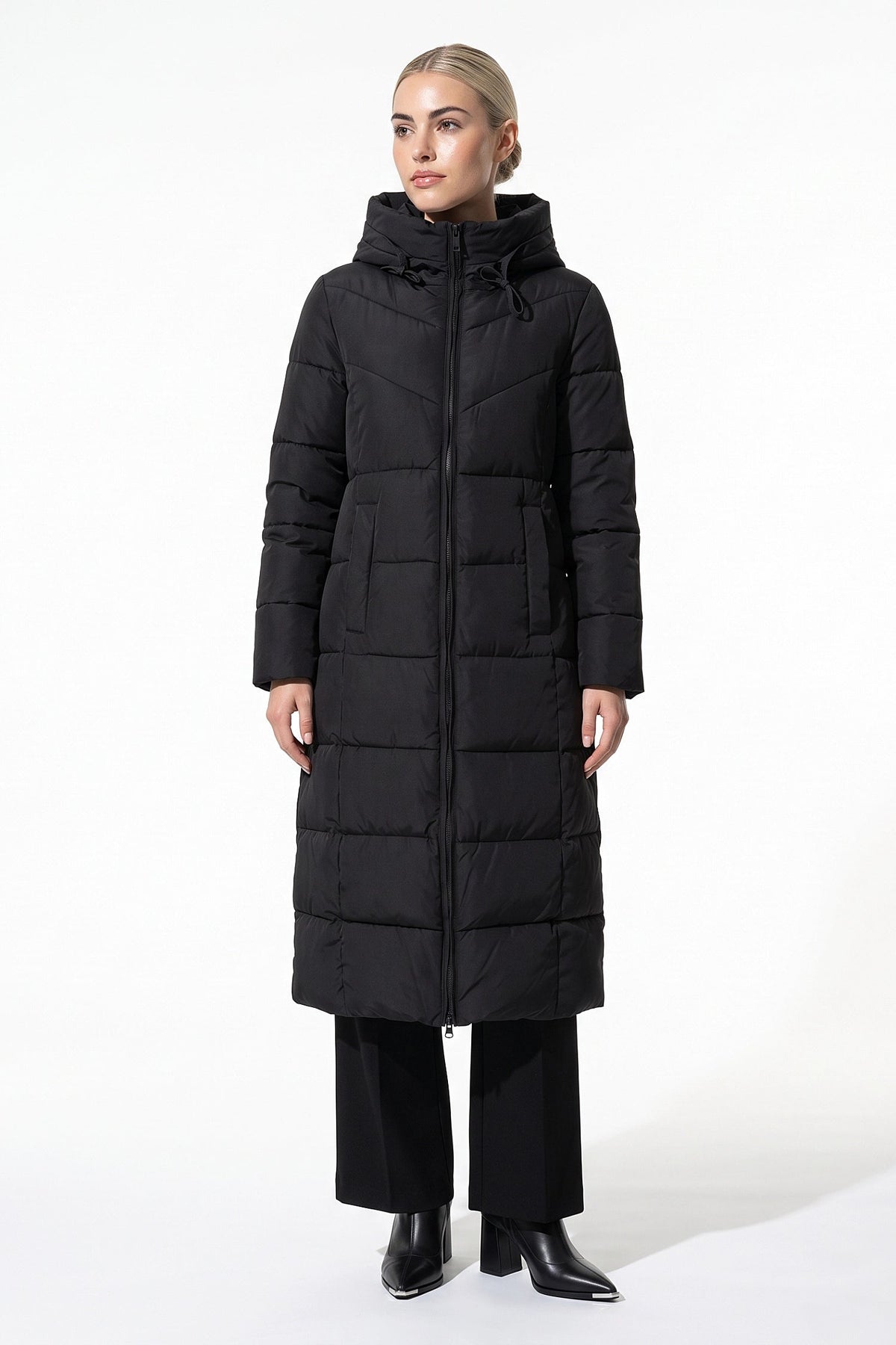 Women's High Collar Hooded Long Puffer Coat