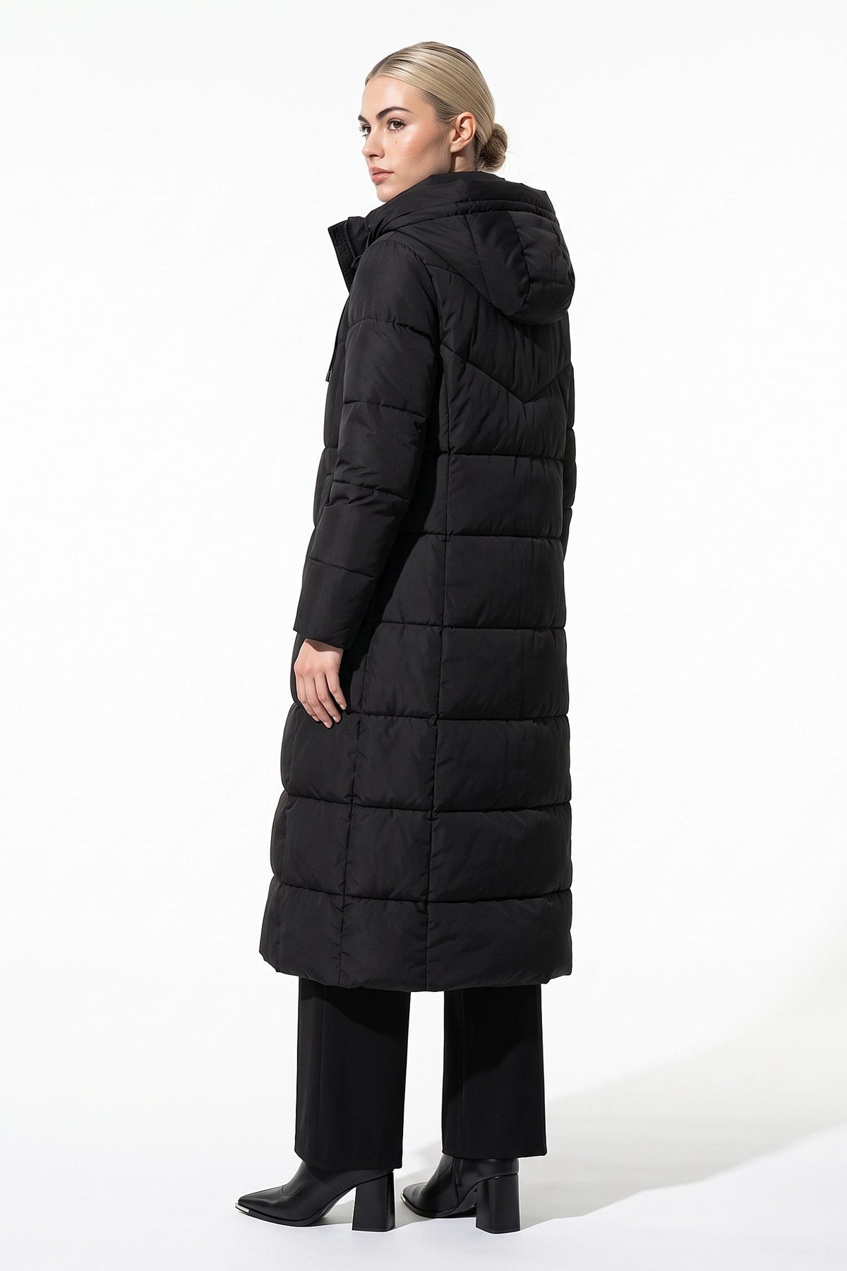Women's High Collar Hooded Long Puffer Coat