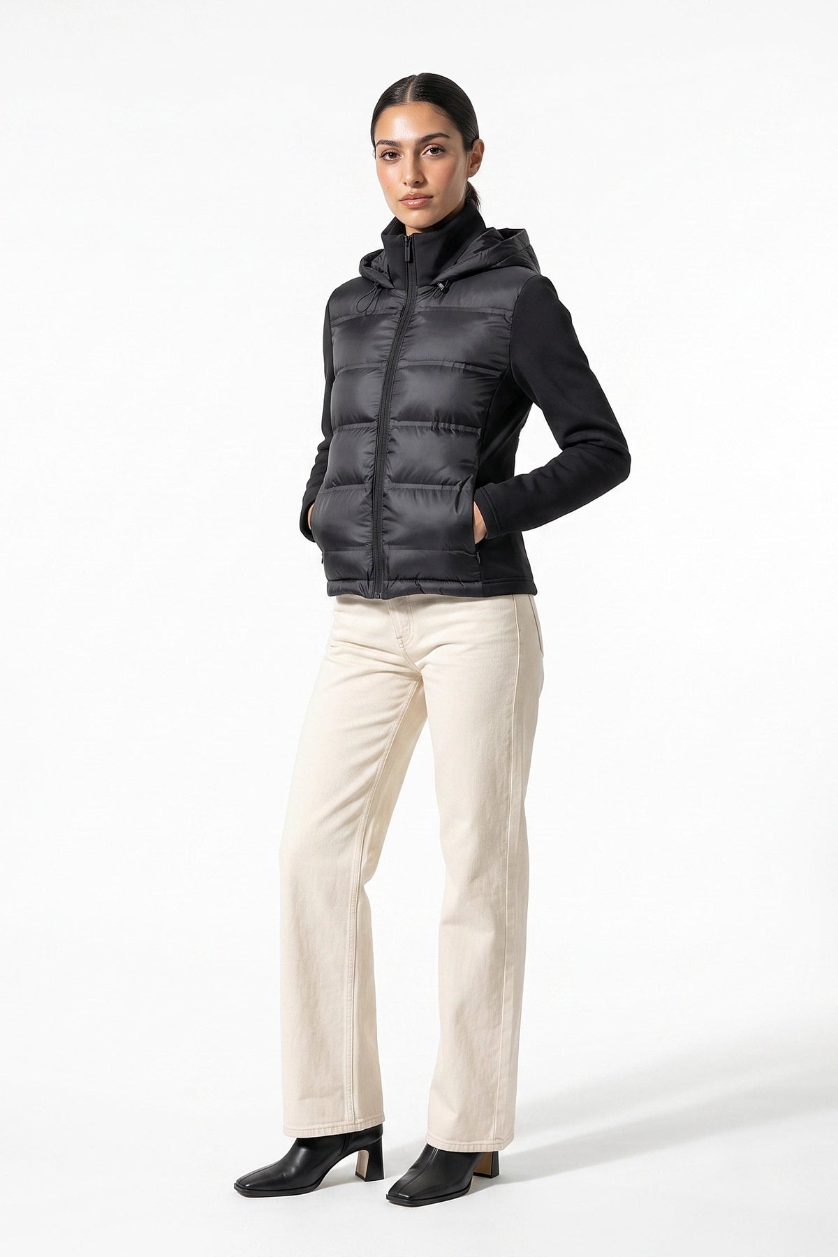 Women's High Neck Quilted Hooded Puffer Jacket