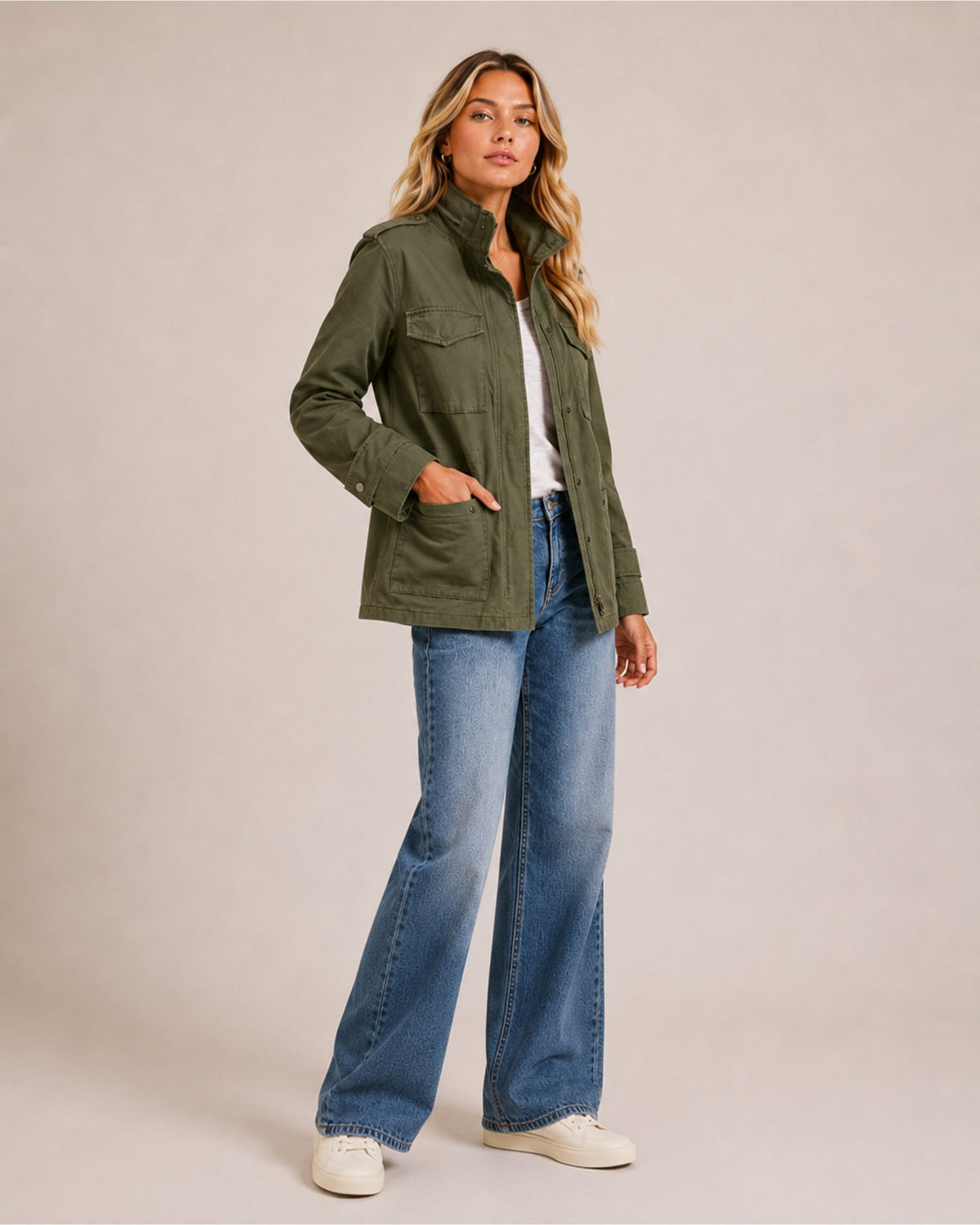 Women's High Neck Zip-Up Utility Jacket