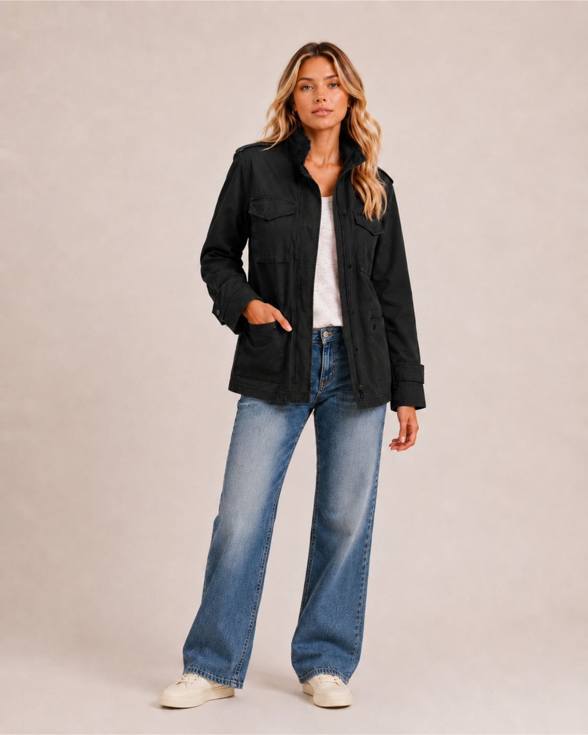 Women's High Neck Zip-Up Utility Jacket