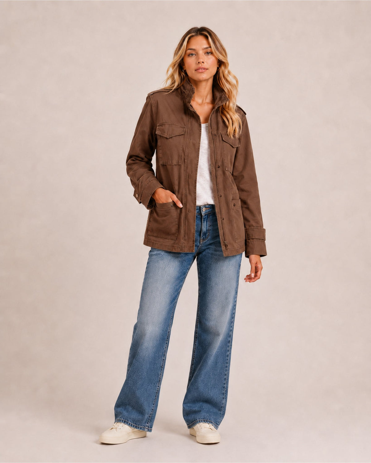 Women's High Neck Zip-Up Utility Jacket