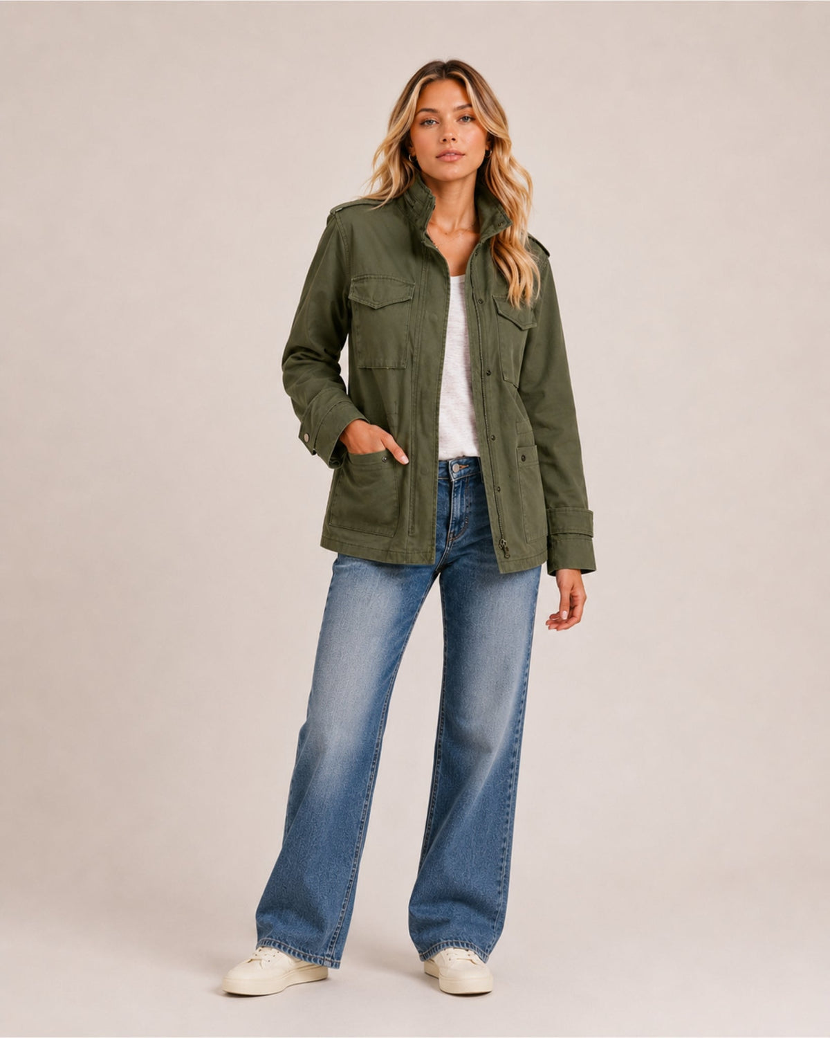 Women's High Neck Zip-Up Utility Jacket