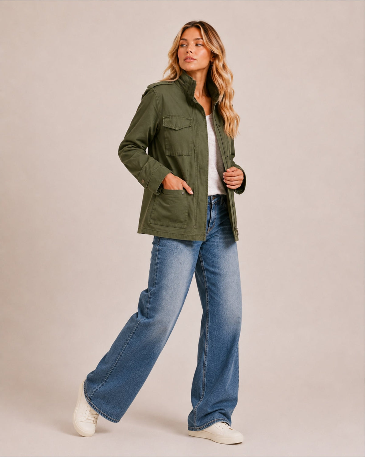 Women's High Neck Zip-Up Utility Jacket