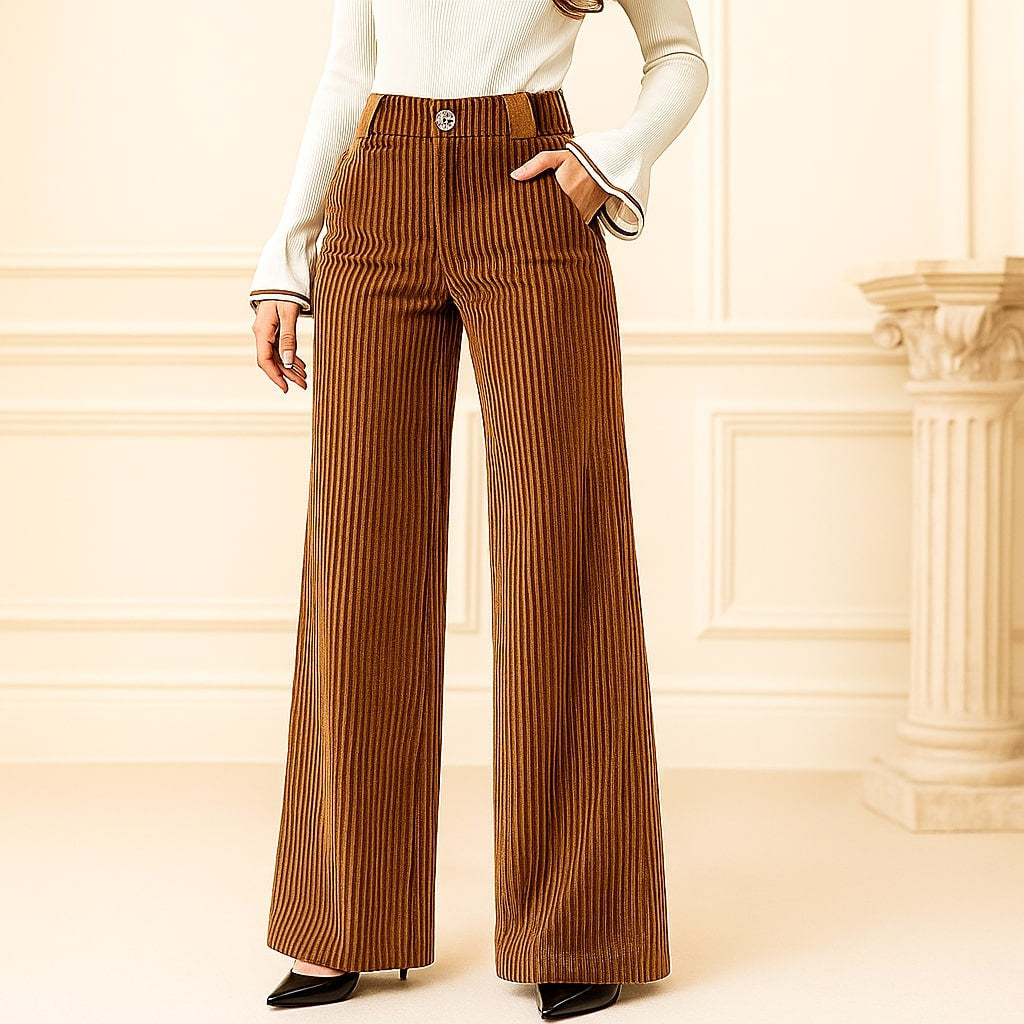 Women's High Waist Ankle Wide Leg Corduroy Trousers
