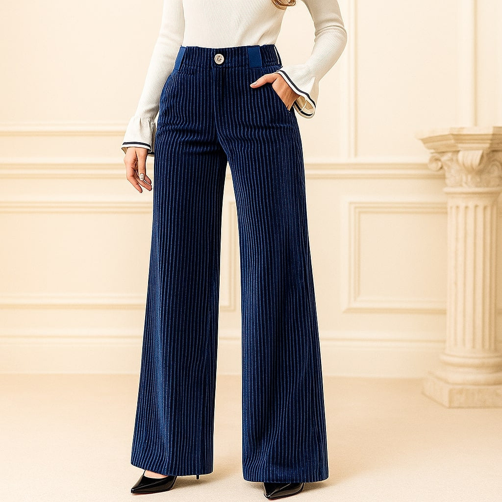 Women's High Waist Ankle Wide Leg Corduroy Trousers