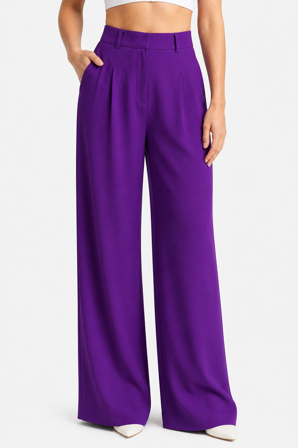 Women's High Waist Pleated Wide Leg Trousers
