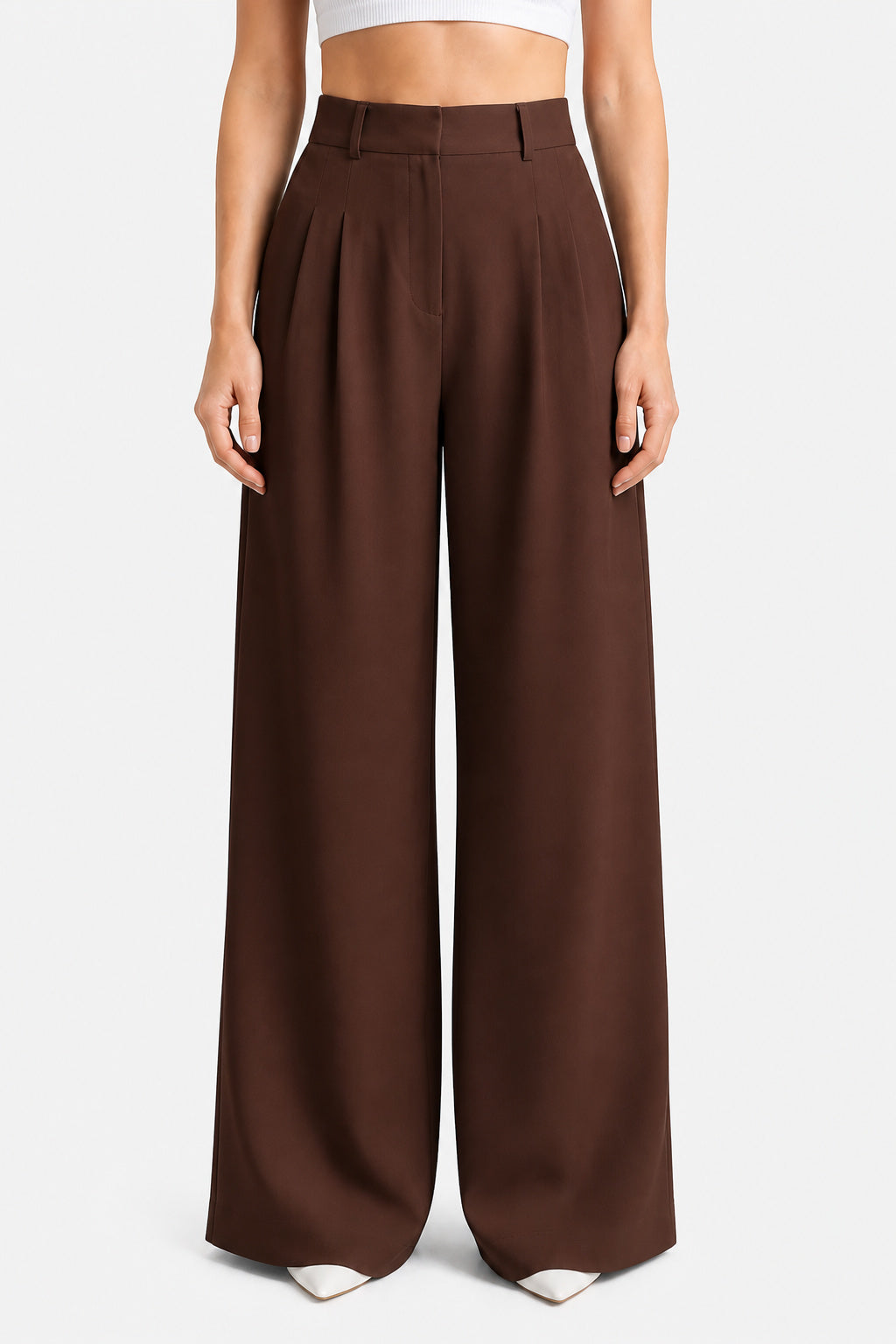 Women's High Waist Pleated Wide Leg Trousers