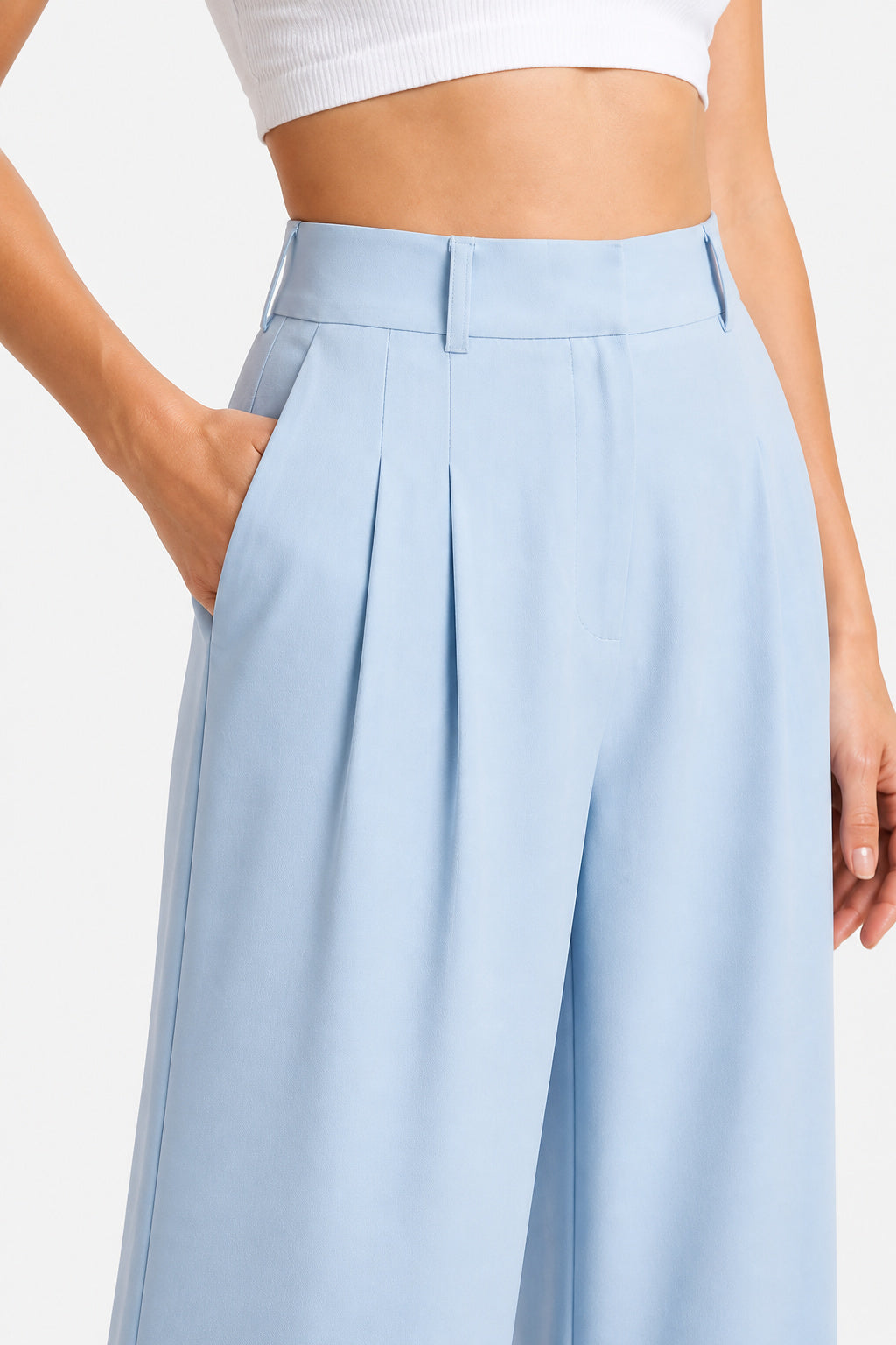Women's High Waist Pleated Wide Leg Trousers