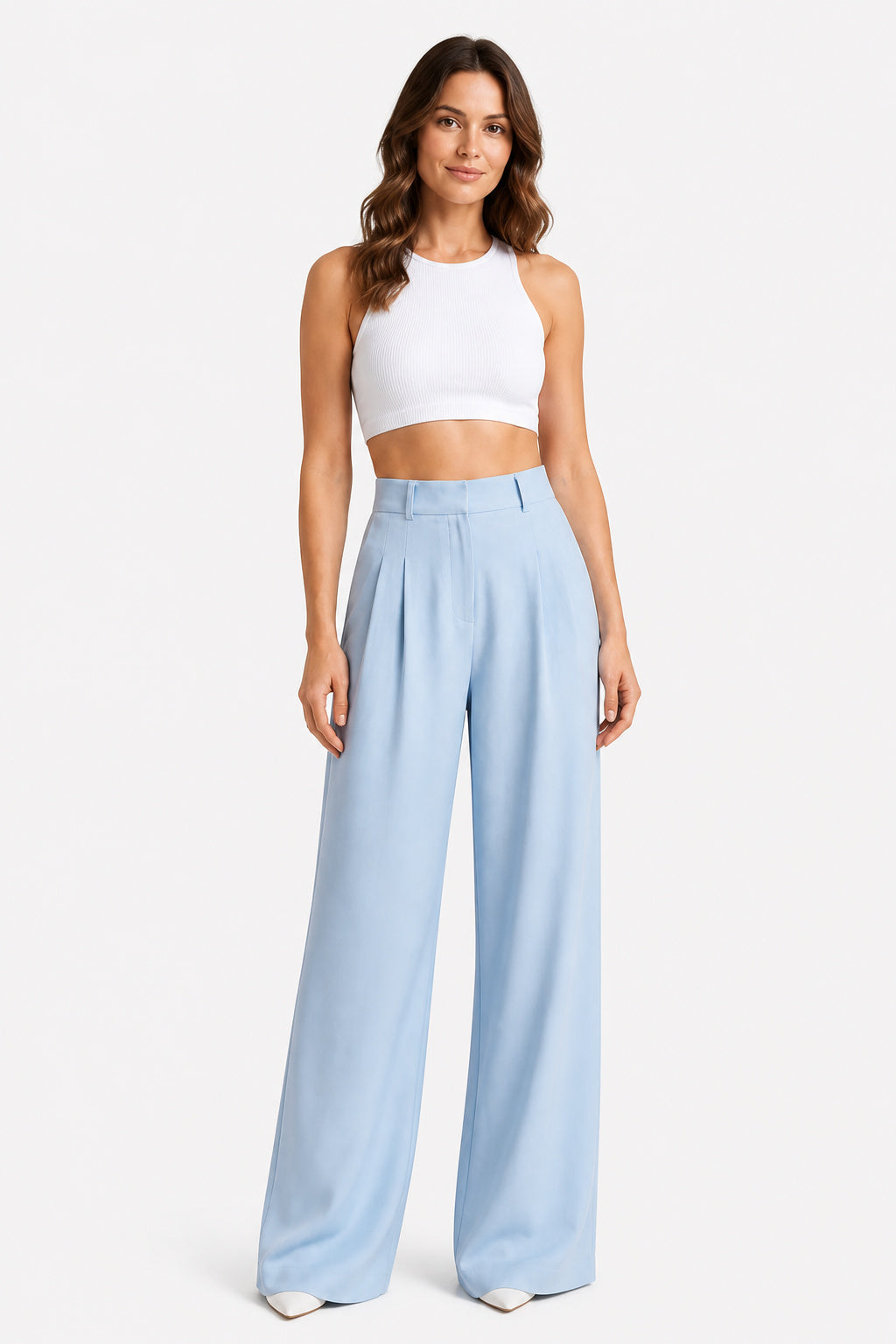 Women's High Waist Pleated Wide Leg Trousers