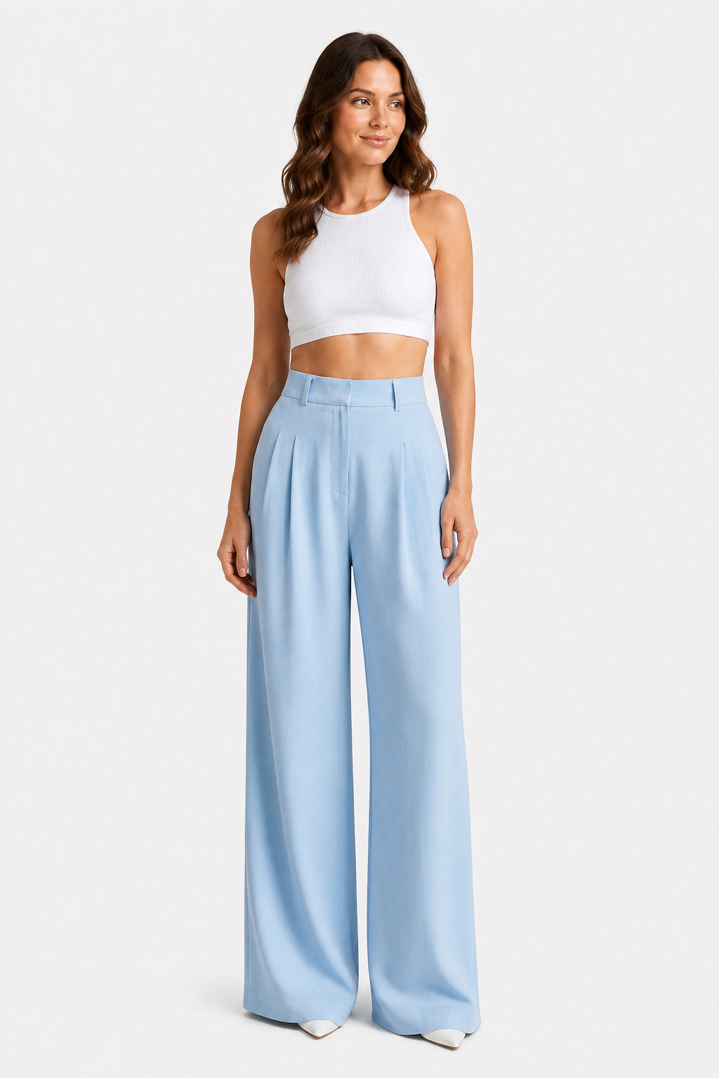 Women's High Waist Pleated Wide Leg Trousers