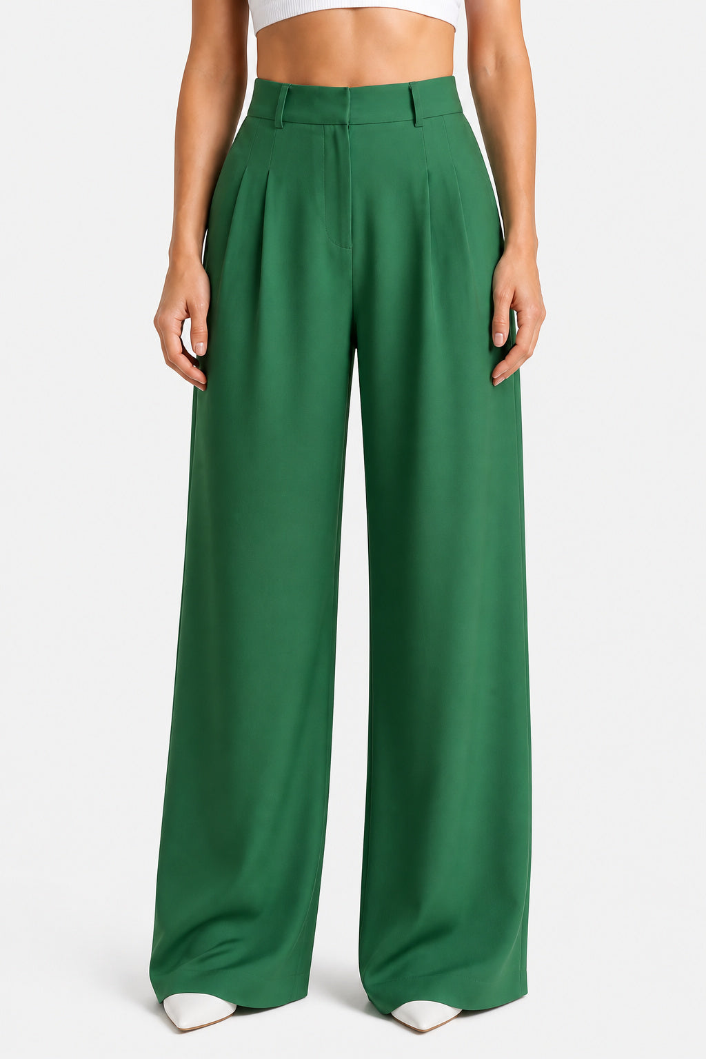 Women's High Waist Pleated Wide Leg Trousers