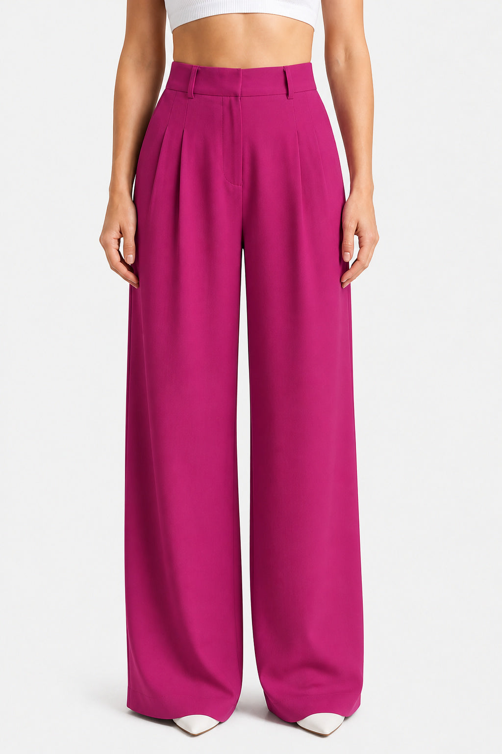 Women's High Waist Pleated Wide Leg Trousers
