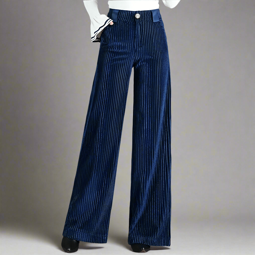 Women's High Waist Ribbed Wide Leg Corduroy Trousers