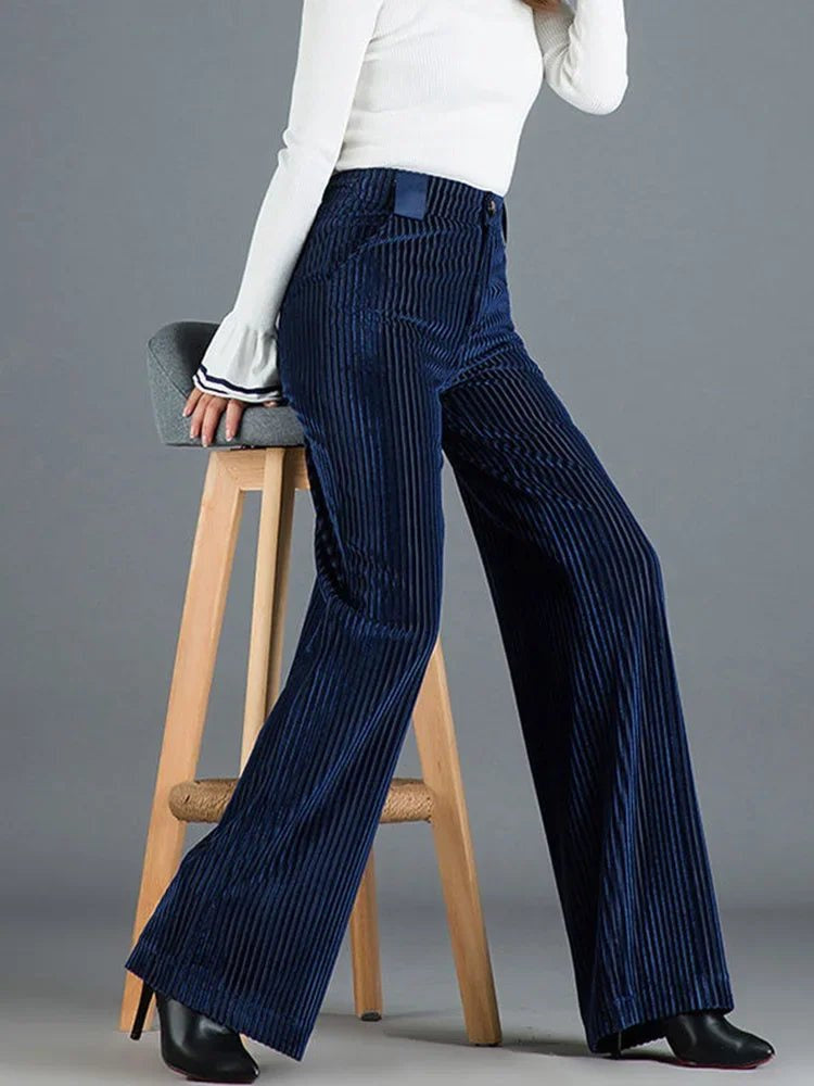 Women's High Waist Ribbed Wide Leg Corduroy Trousers