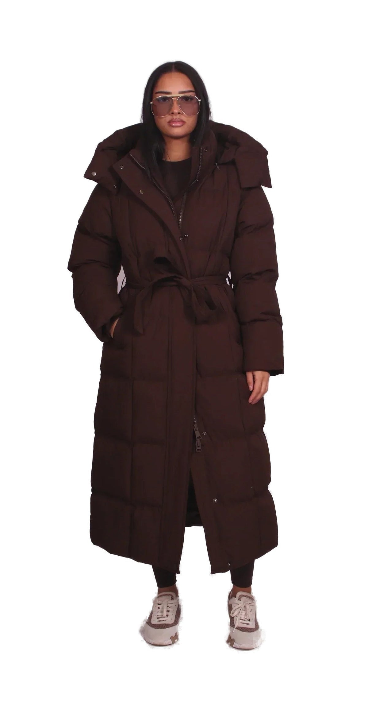 Women's Hooded Belted Long Puffer Coat