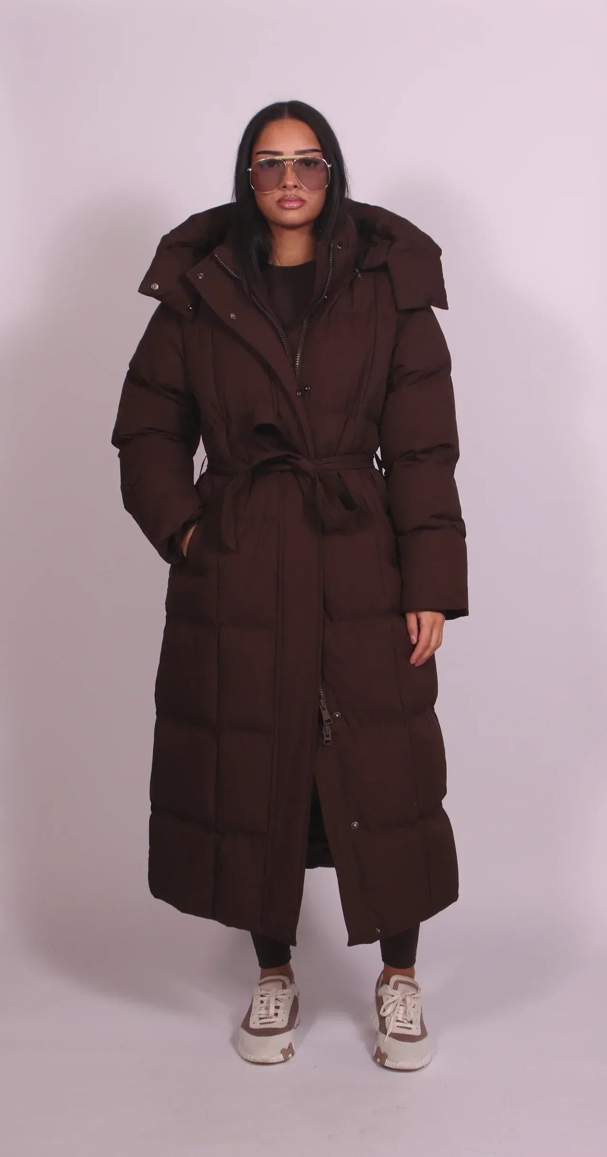 Women's Hooded Belted Long Puffer Coat