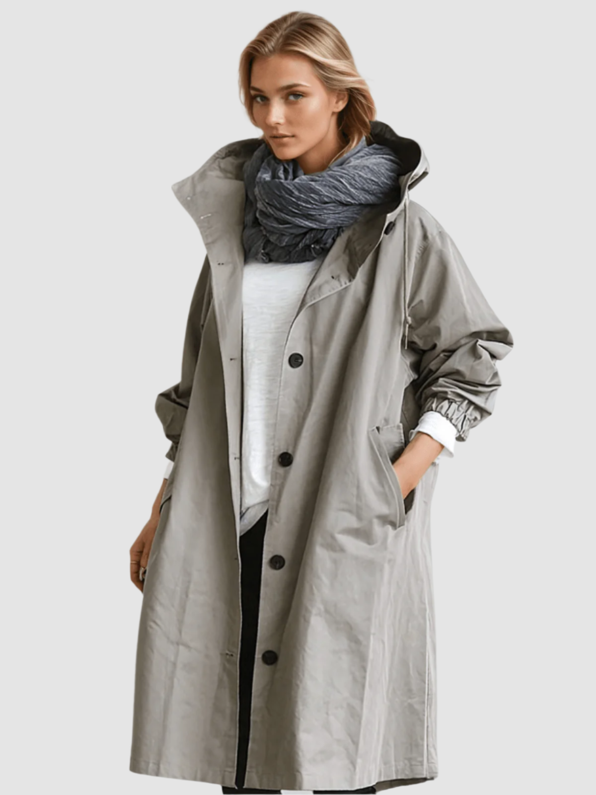 Women's Hooded Button-Up Waterproof Trench Coat